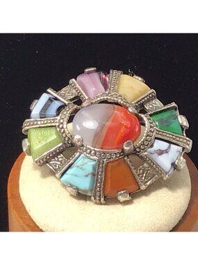 Multicolor Stone Brooch Italy 1.5” X 1 3/8”